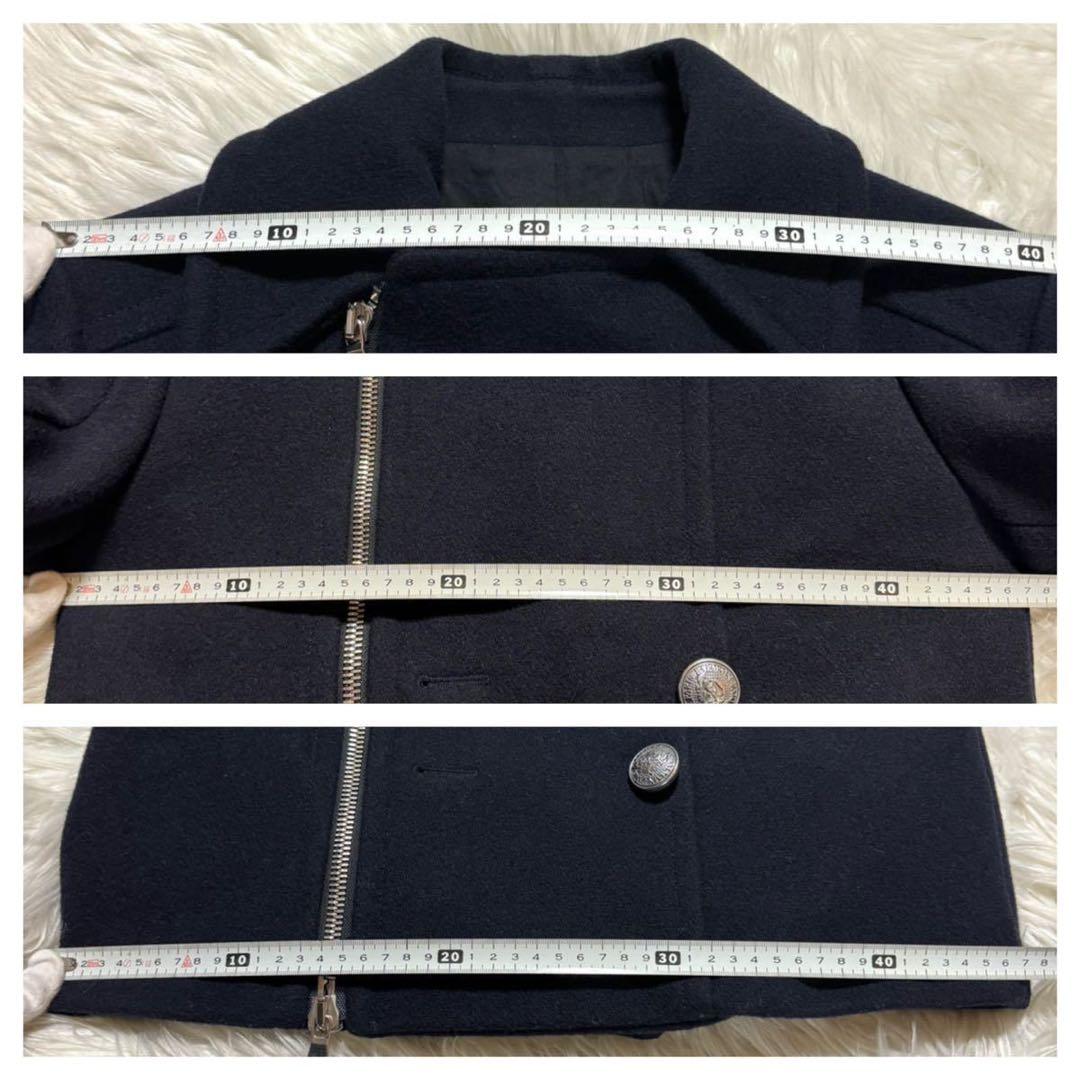 本物 バルマンオム エンブレムボタン ピーコート ジャケット 44 黒