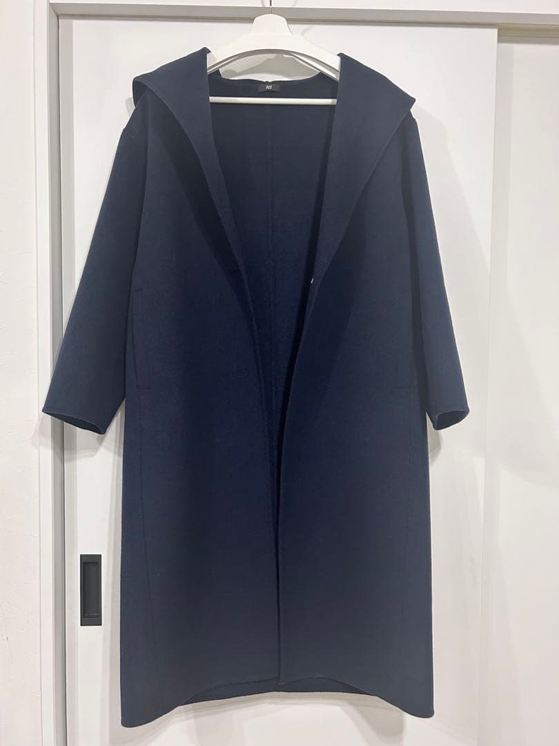 今期ウールブレンドリバーフーディーロングコート xsサイズ ネイビー
