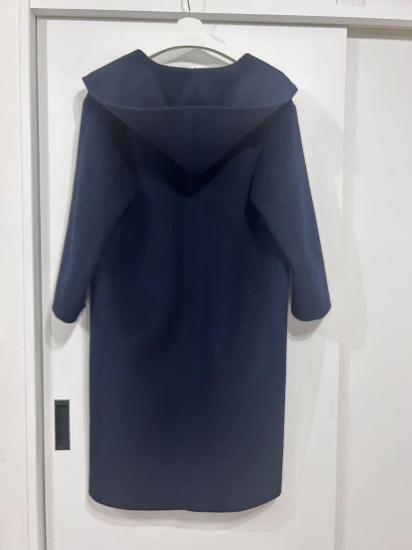 今期ウールブレンドリバーフーディーロングコート xsサイズ ネイビー