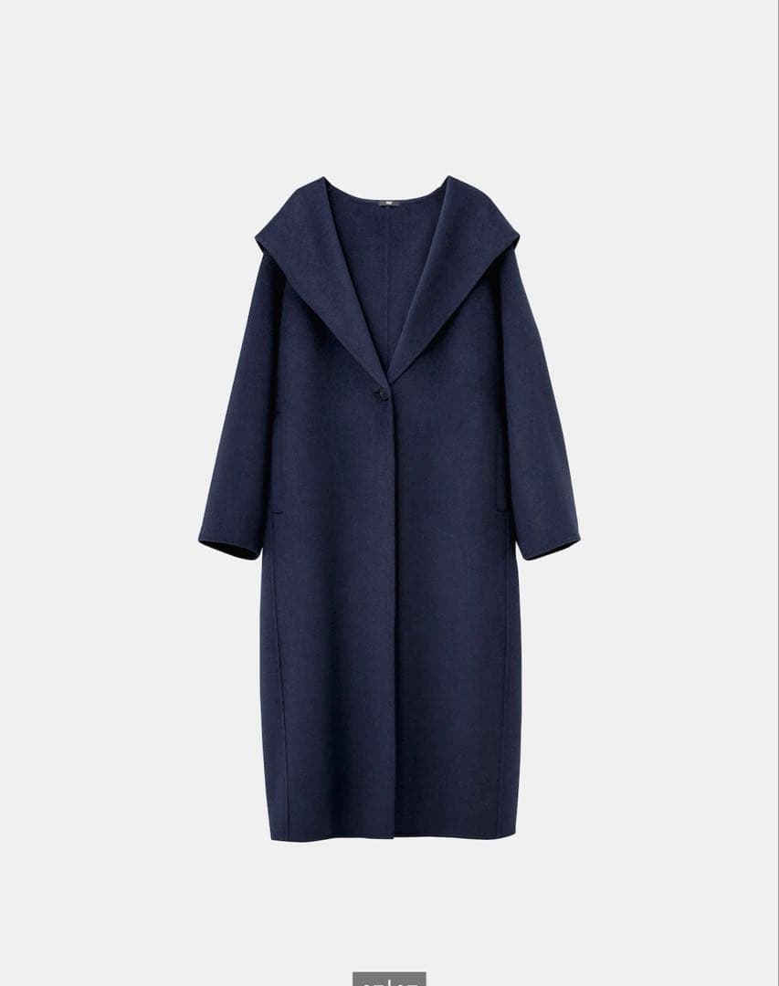 今期ウールブレンドリバーフーディーロングコート xsサイズ ネイビー
