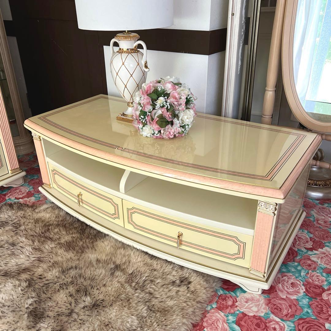 k413r120 イタリア製 ロココ調テレビボード ローボード 白家具 姫系