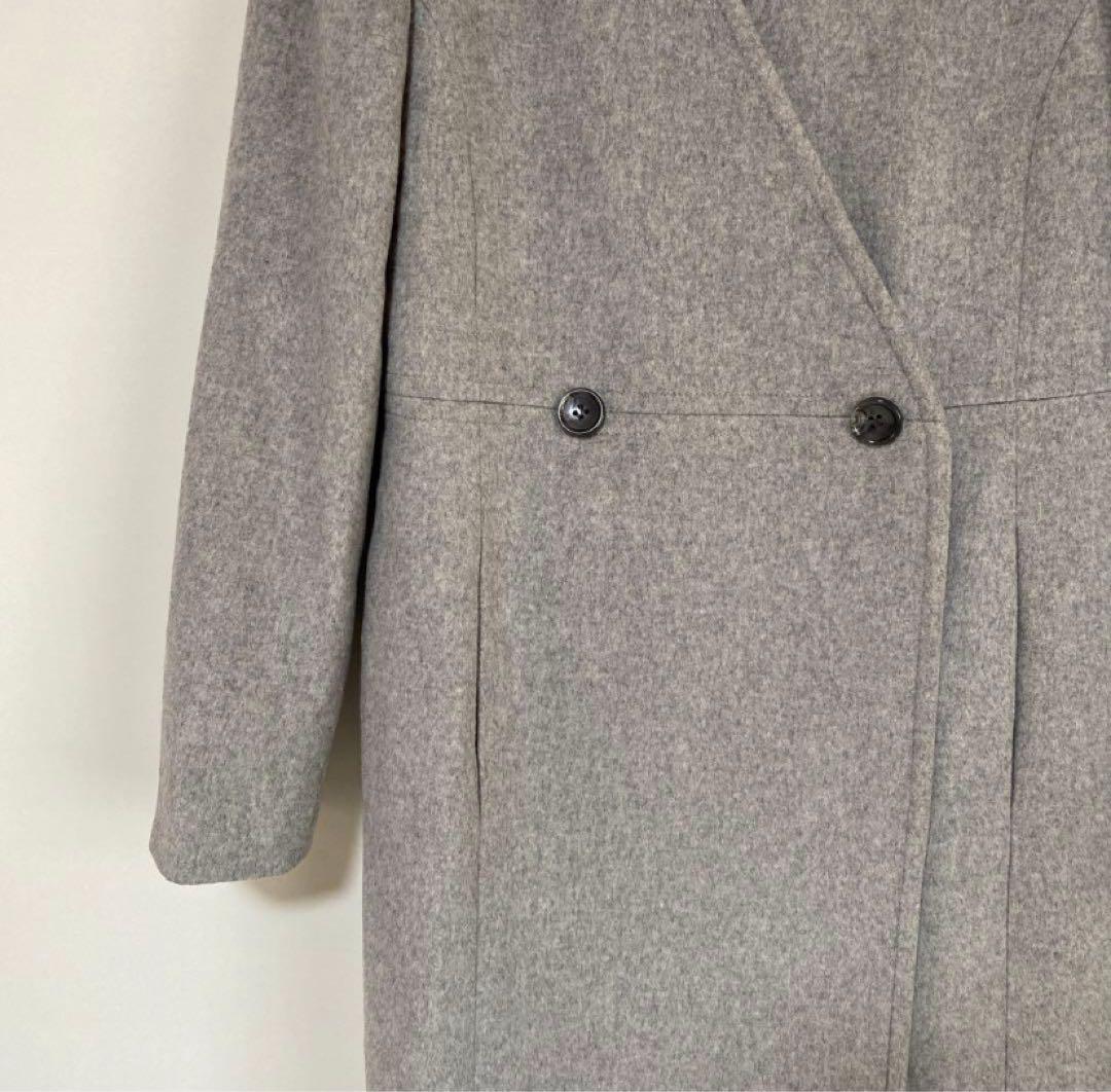 セオリーリュクス ノーカラー ロングコート 38 ダブルブレスト DMW