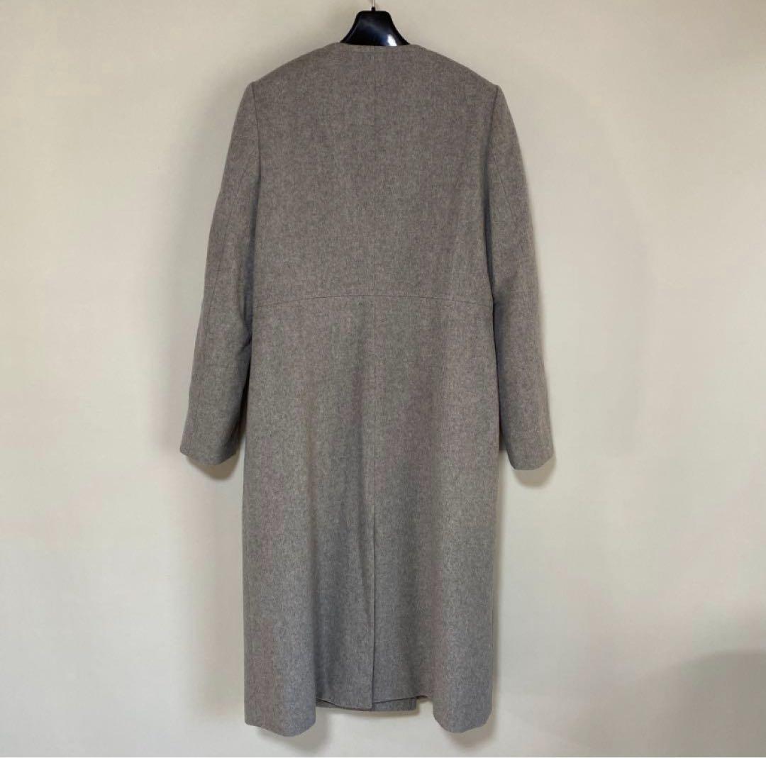 セオリーリュクス ノーカラー ロングコート 38 ダブルブレスト DMW