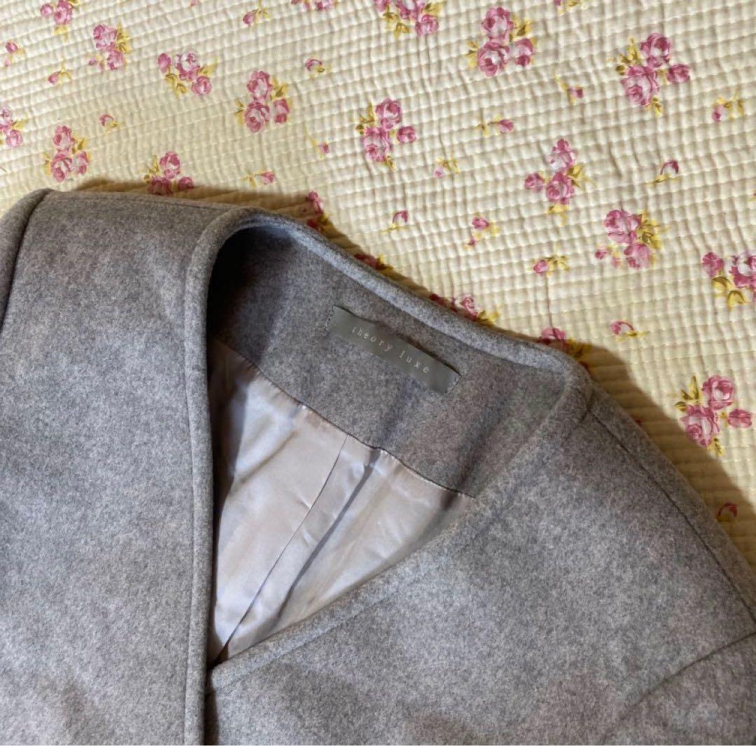 セオリーリュクス ノーカラー ロングコート 38 ダブルブレスト DMW