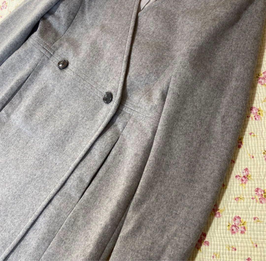 セオリーリュクス ノーカラー ロングコート 38 ダブルブレスト DMW