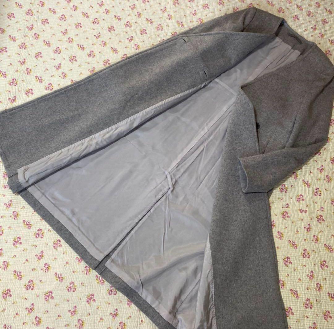 セオリーリュクス ノーカラー ロングコート 38 ダブルブレスト DMW