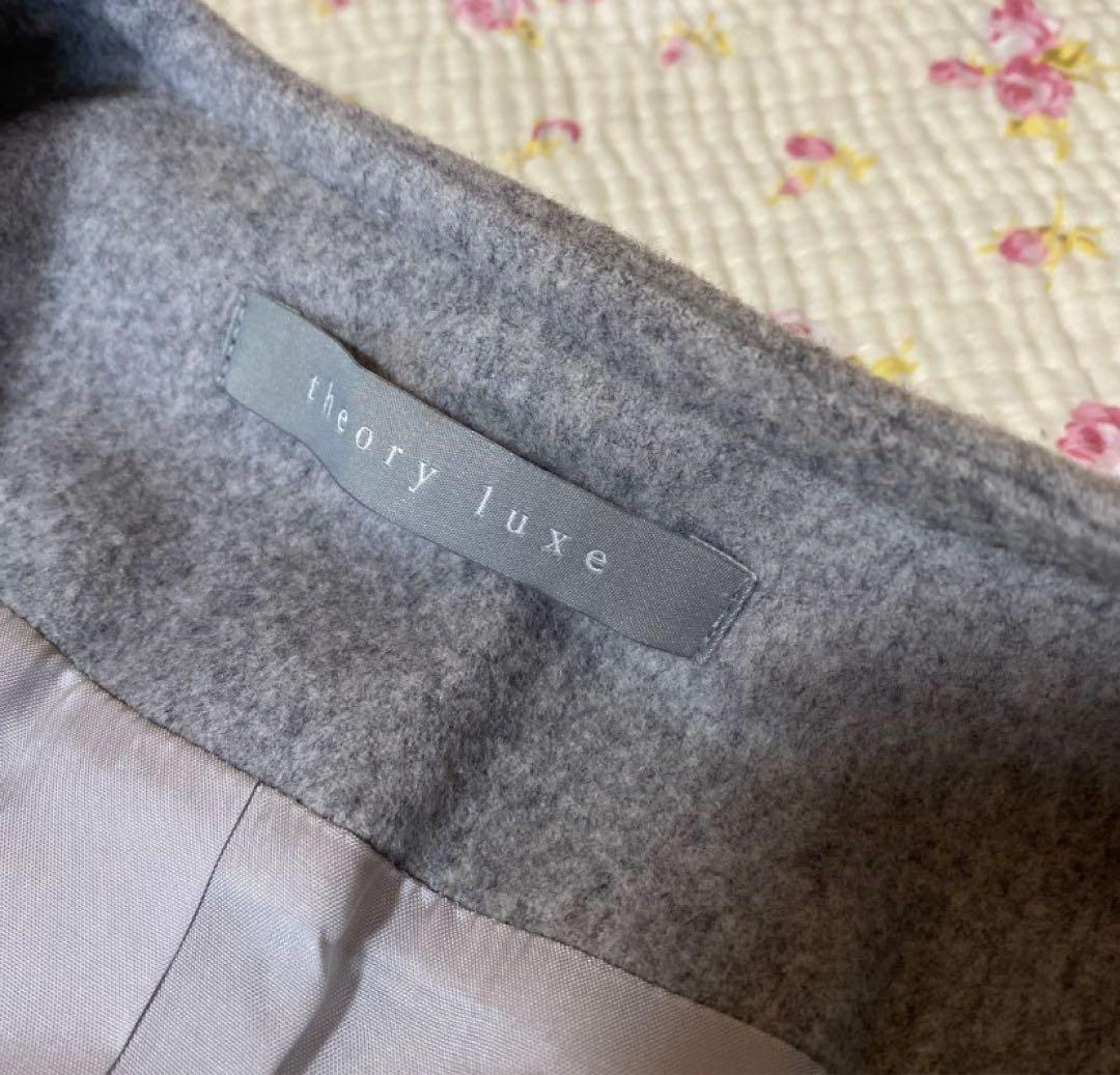 セオリーリュクス ノーカラー ロングコート 38 ダブルブレスト DMW