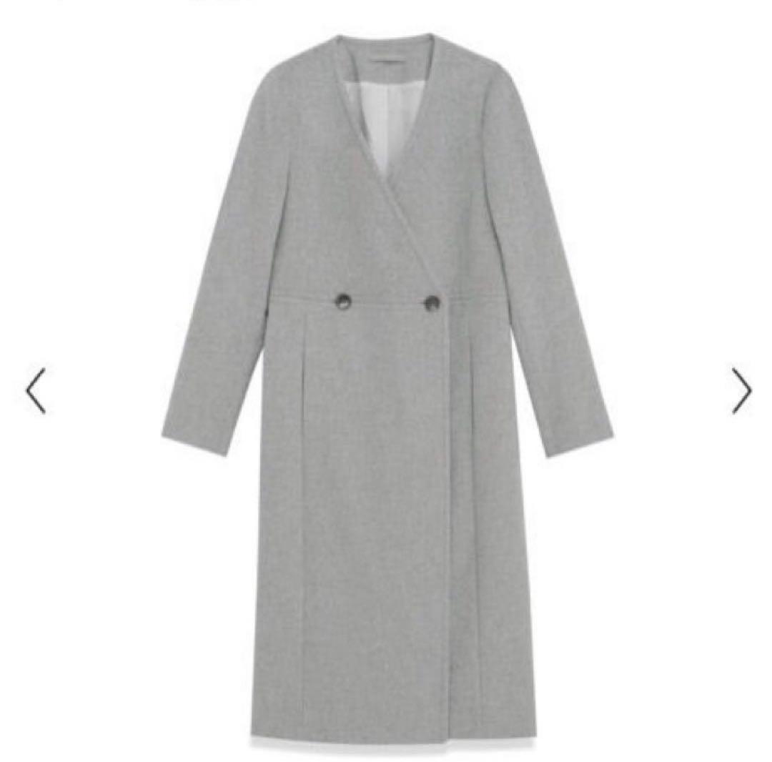 セオリーリュクス ノーカラー ロングコート 38 ダブルブレスト DMW