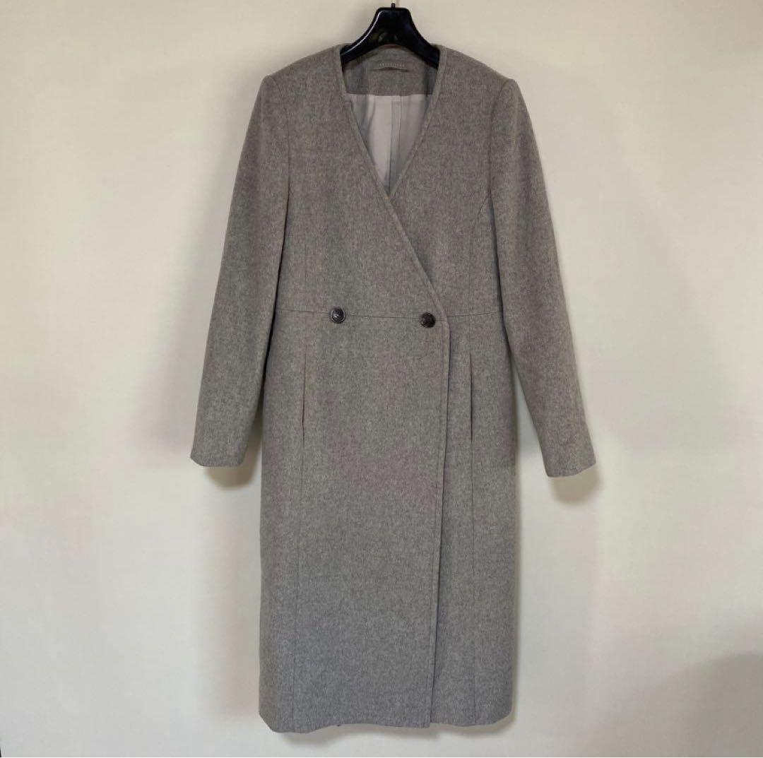 セオリーリュクス ノーカラー ロングコート 38 ダブルブレスト DMW