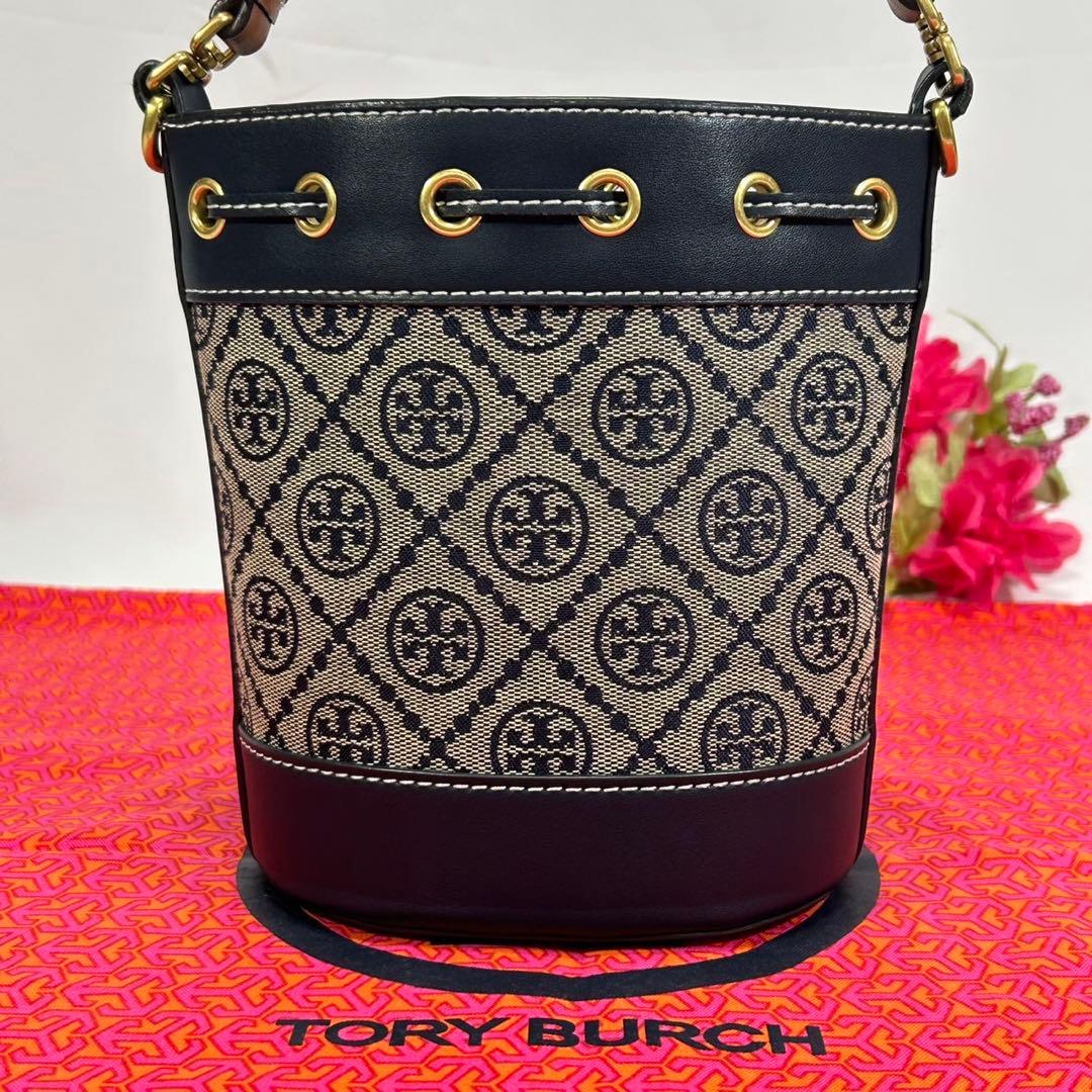 【極美品】トリーバーチ Tモノグラム ジャガード 2way バケットバッグ 巾着