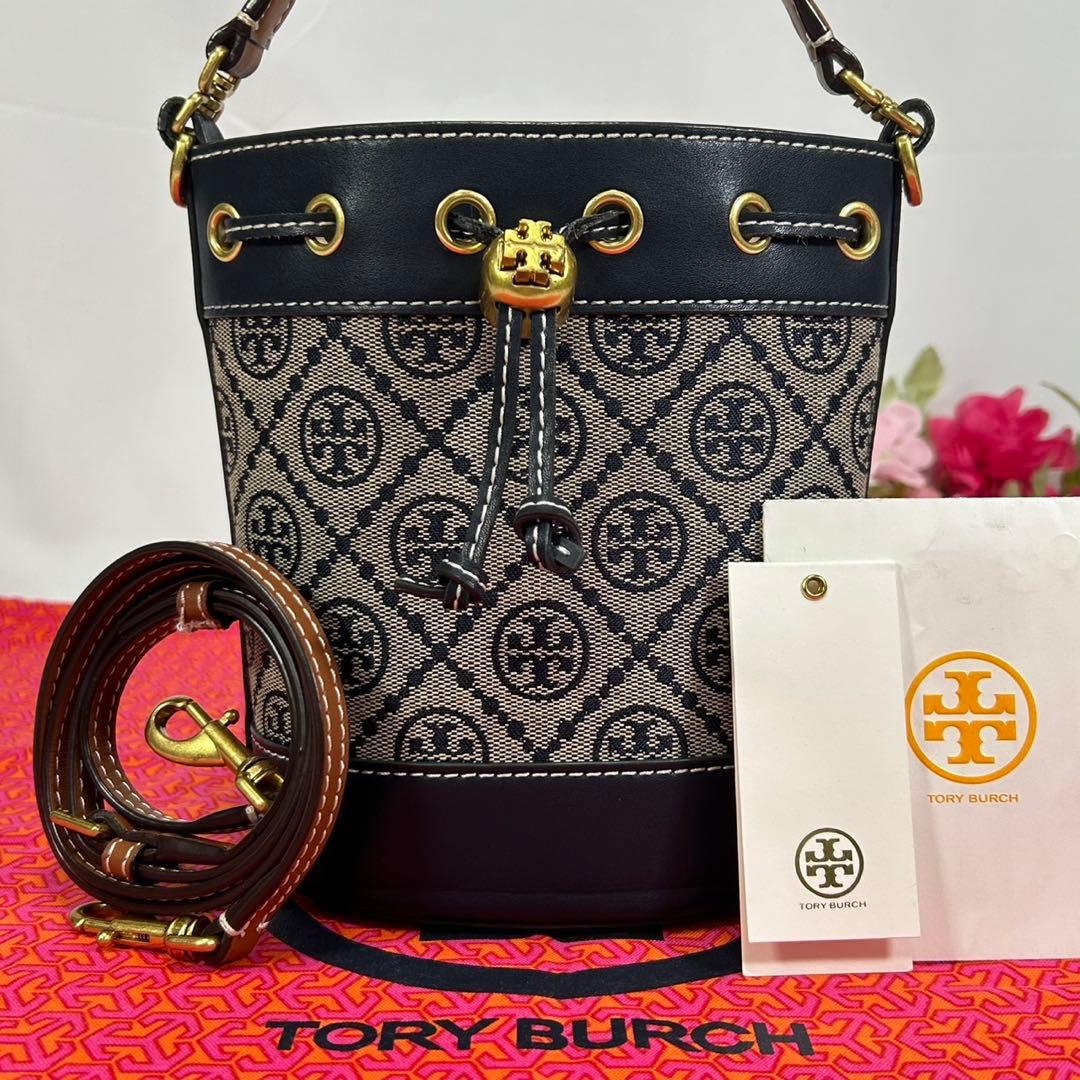 【極美品】トリーバーチ Tモノグラム ジャガード 2way バケットバッグ 巾着