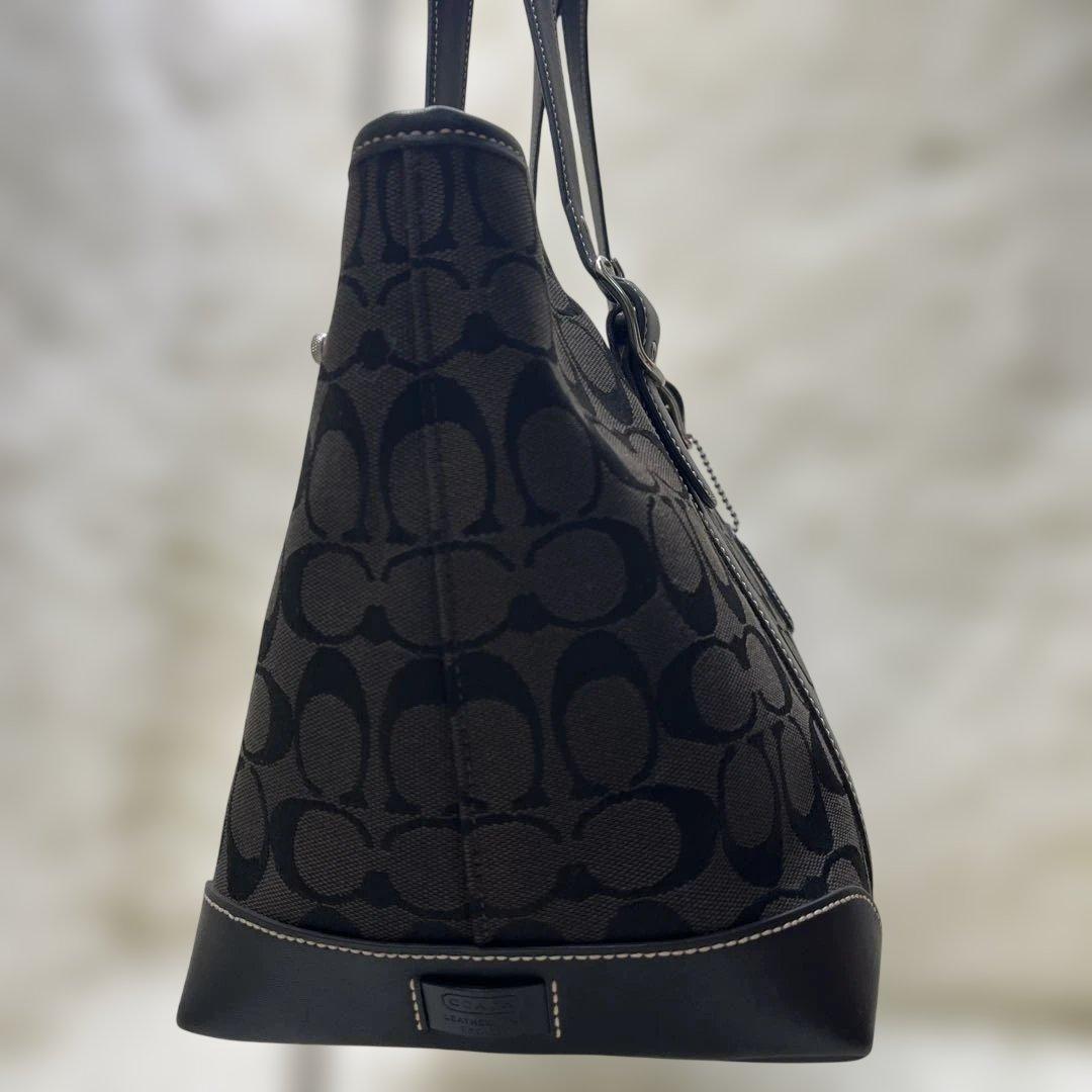 美品 COACH コーチ トートバッグ シグネチャーキャンバス6042 ブラック
