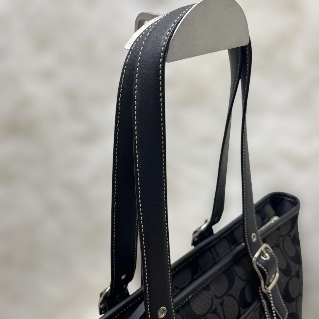 美品 COACH コーチ トートバッグ シグネチャーキャンバス6042 ブラック