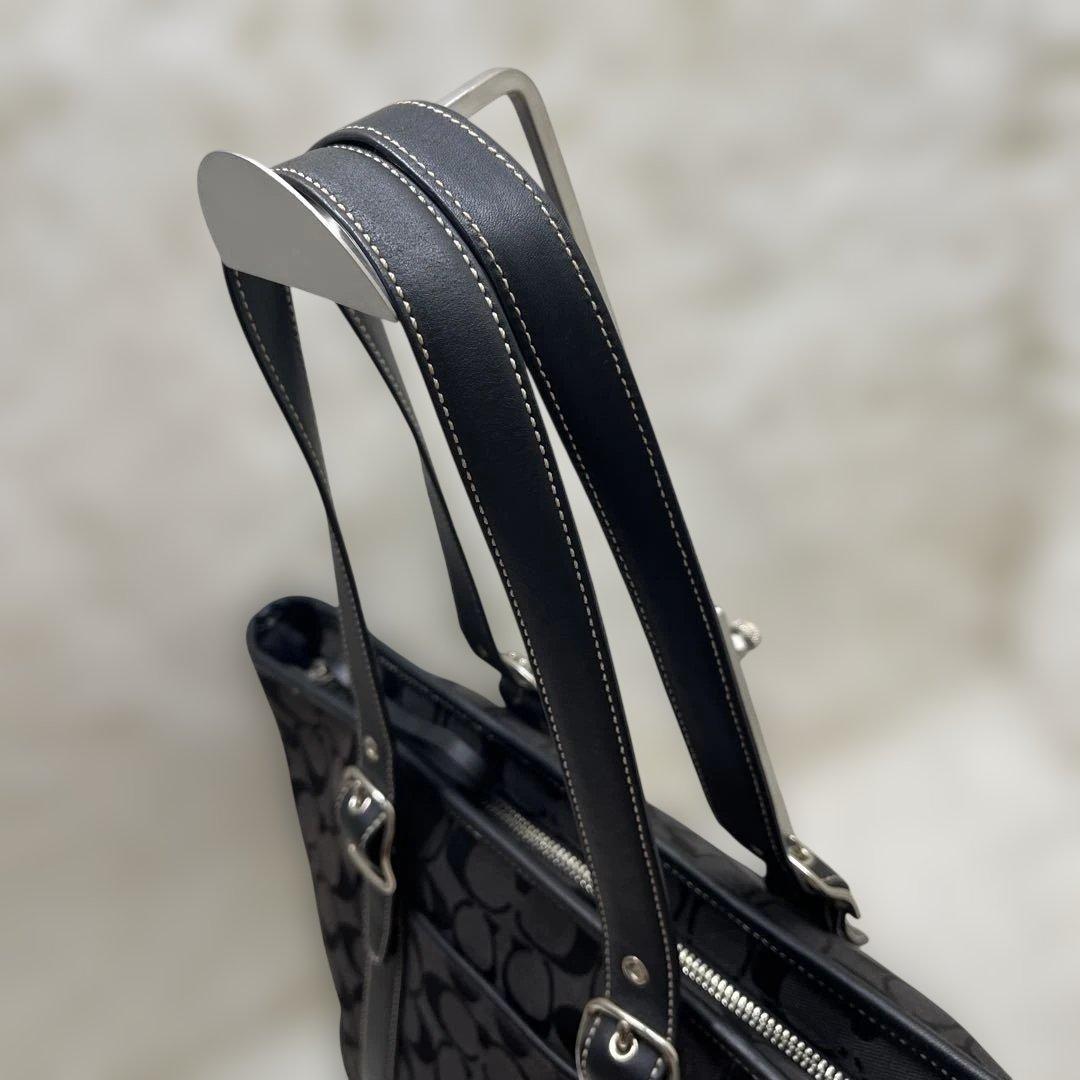 美品 COACH コーチ トートバッグ シグネチャーキャンバス6042 ブラック