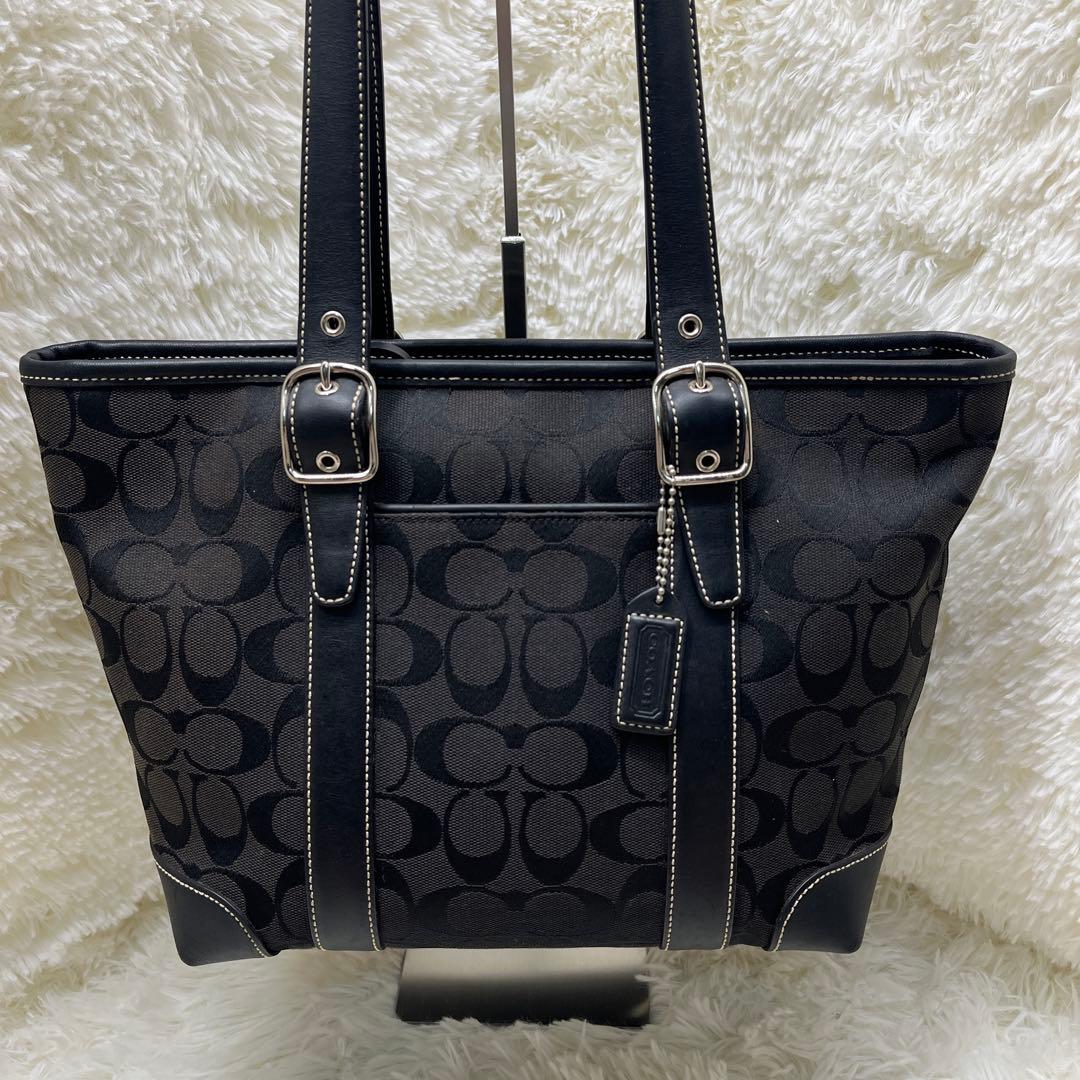 美品 COACH コーチ トートバッグ シグネチャーキャンバス6042 ブラック
