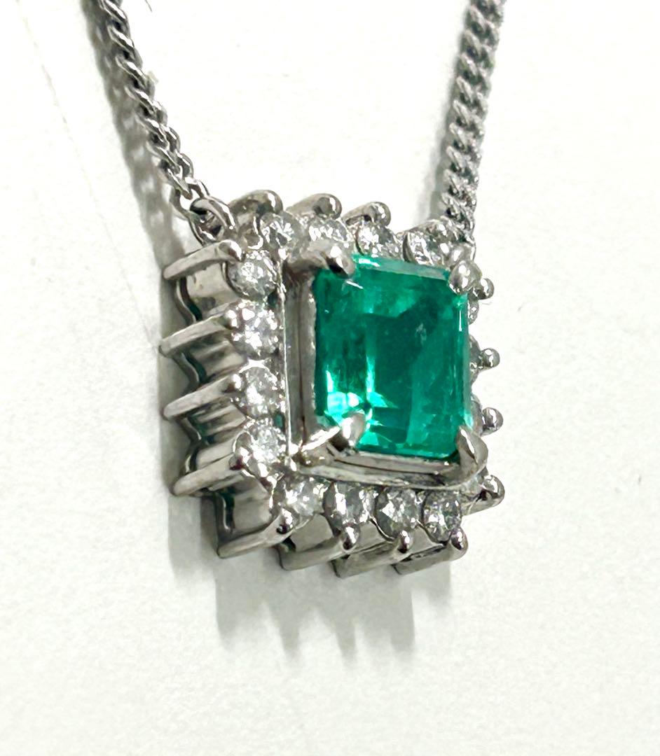 良品 エメラルド プラチナ ダイヤ ネックレス E1.04ct D0.27ct