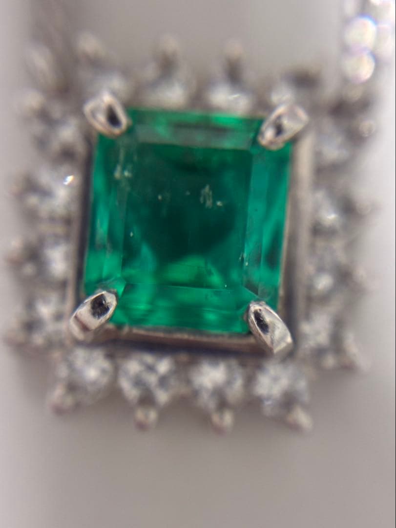 良品 エメラルド プラチナ ダイヤ ネックレス E1.04ct D0.27ct