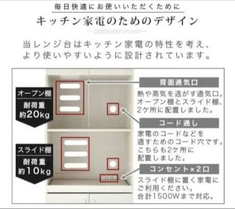 ハイタイプレンジ台 食器棚 キッチンボード キャビネット コンセント付き 幅60