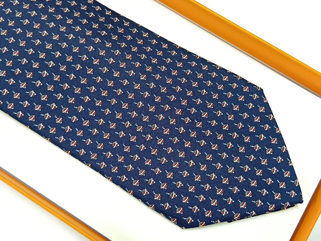 473 HERMES エルメス ネクタイ 新品未使用 箱·タグ付き こま模様