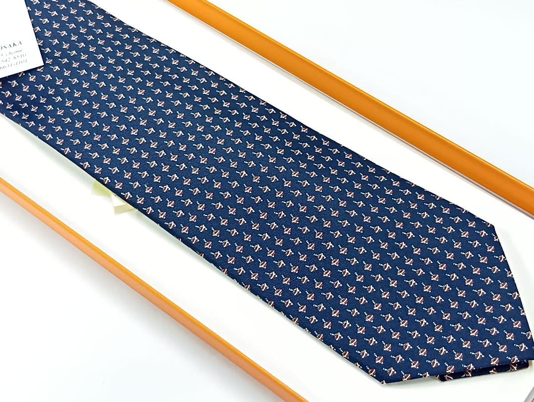 473 HERMES エルメス ネクタイ 新品未使用 箱·タグ付き こま模様