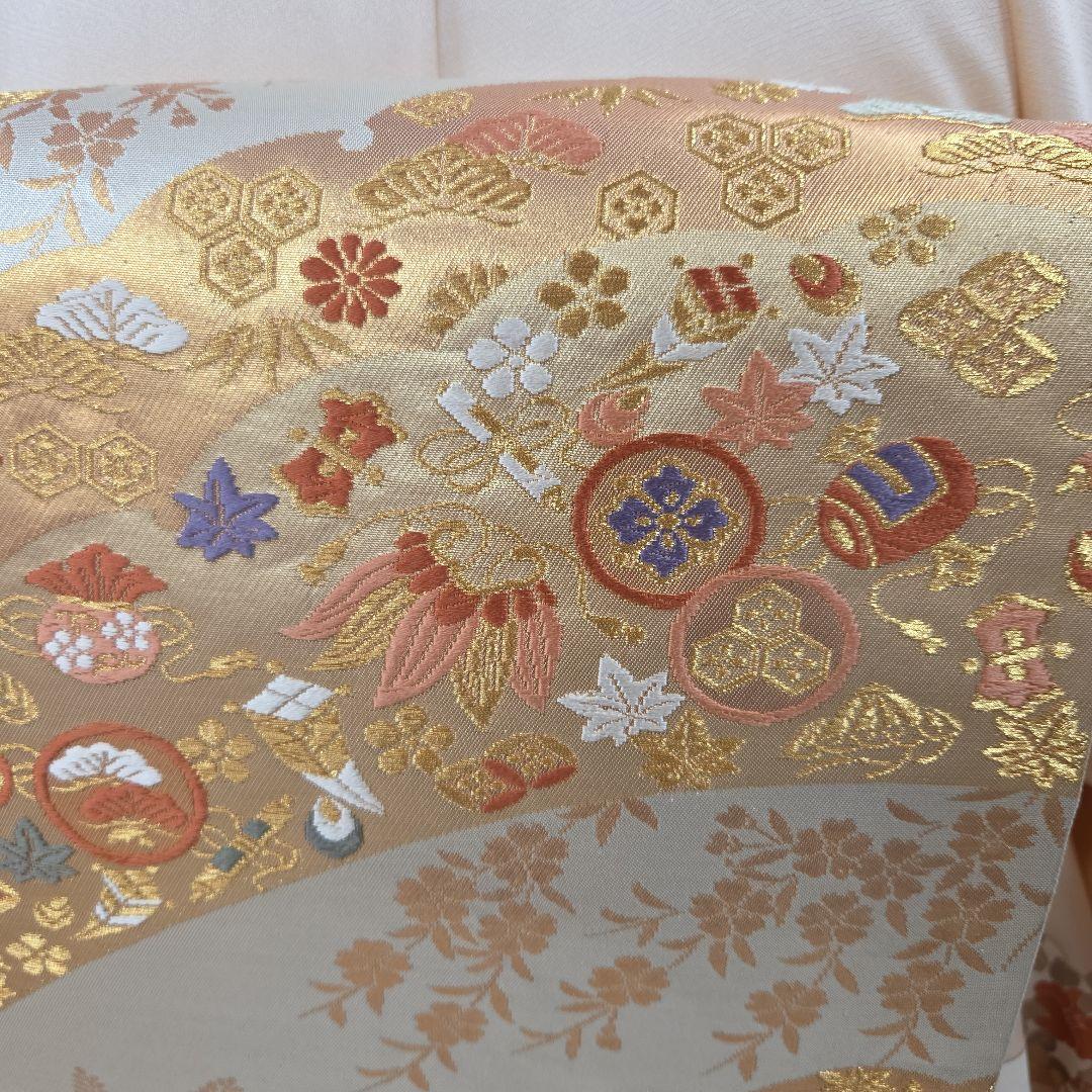 未使用、しつけ糸付き付け下げ訪問着4点フルセット、着物、袋帯、帯締め、帯揚げ