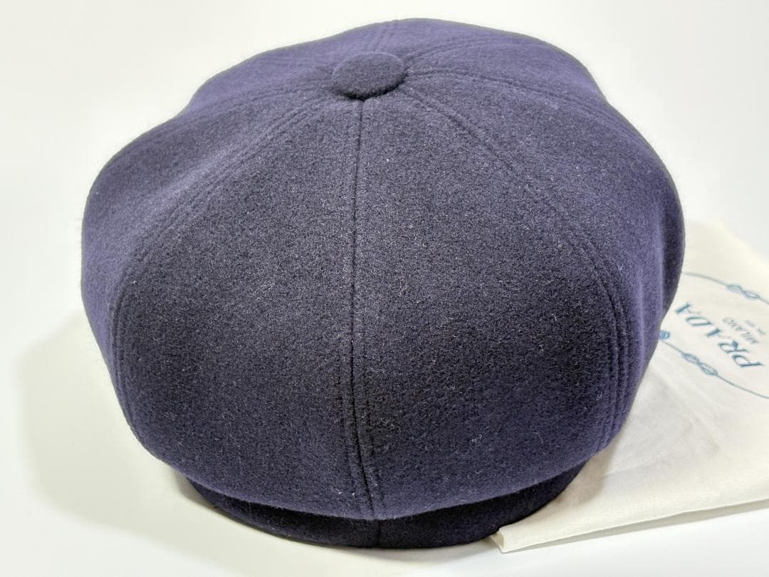 美品 PRADA プラダ カシミヤ混 キャスケット ウール ネイビー Sサイズ