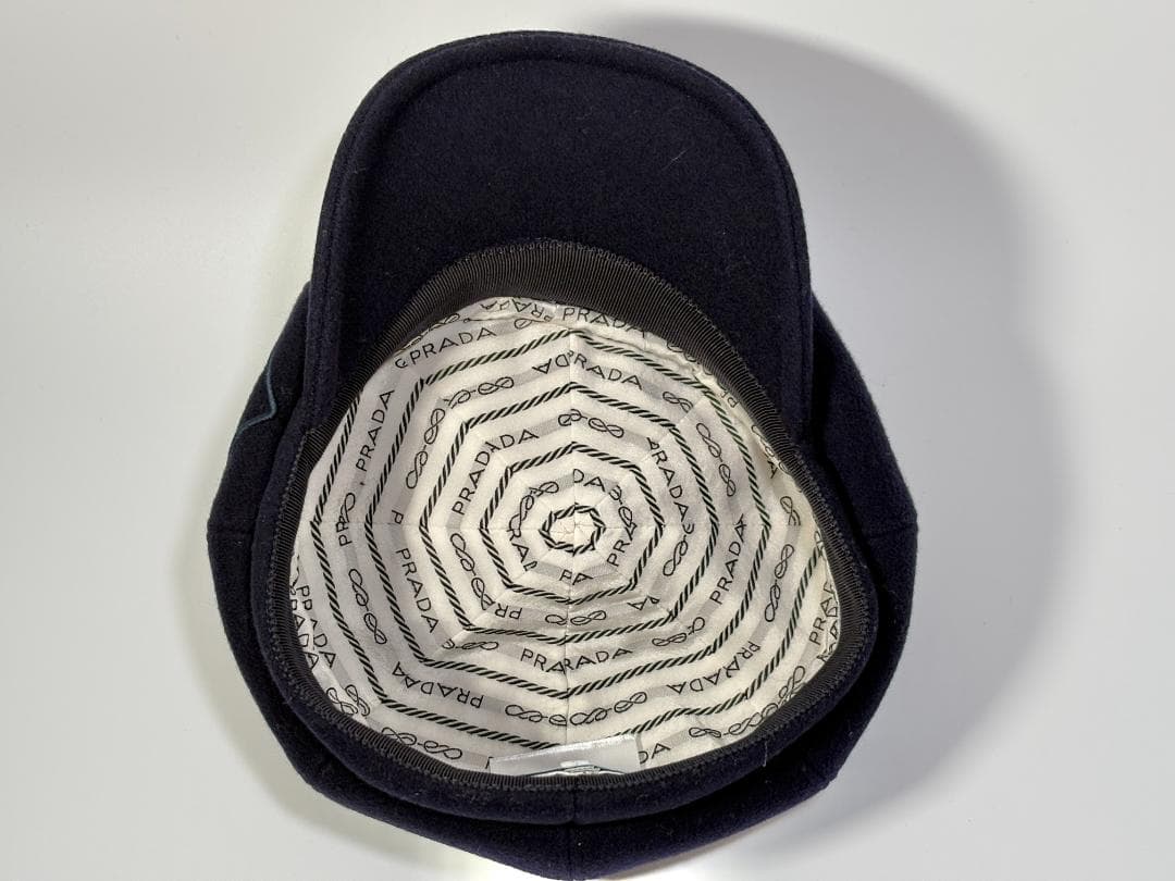 美品 PRADA プラダ カシミヤ混 キャスケット ウール ネイビー Sサイズ