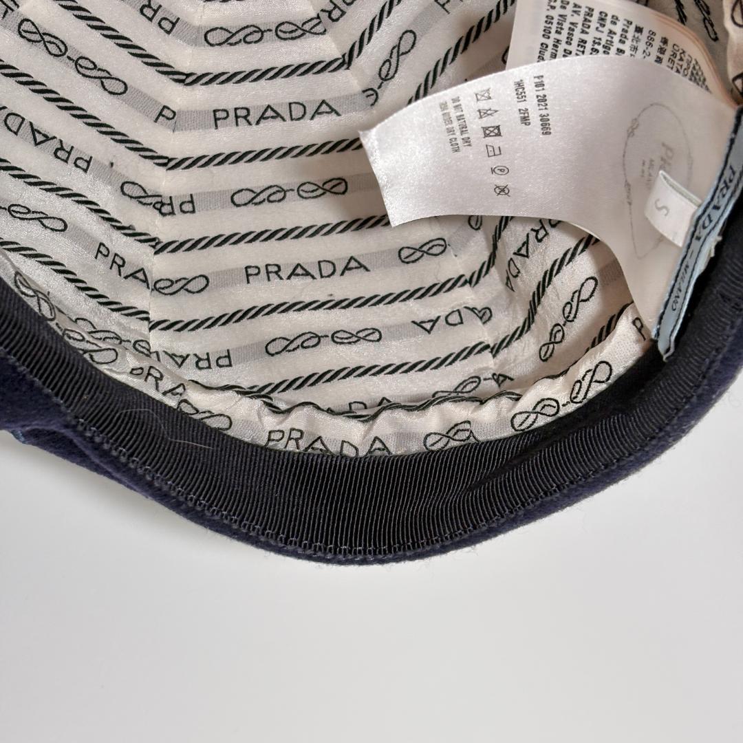 美品 PRADA プラダ カシミヤ混 キャスケット ウール ネイビー Sサイズ
