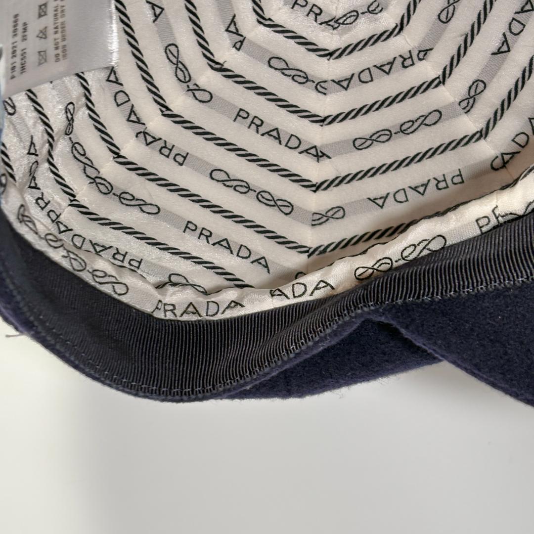 美品 PRADA プラダ カシミヤ混 キャスケット ウール ネイビー Sサイズ