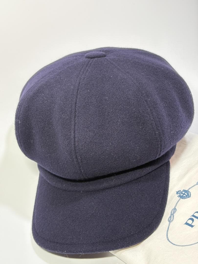 美品 PRADA プラダ カシミヤ混 キャスケット ウール ネイビー Sサイズ