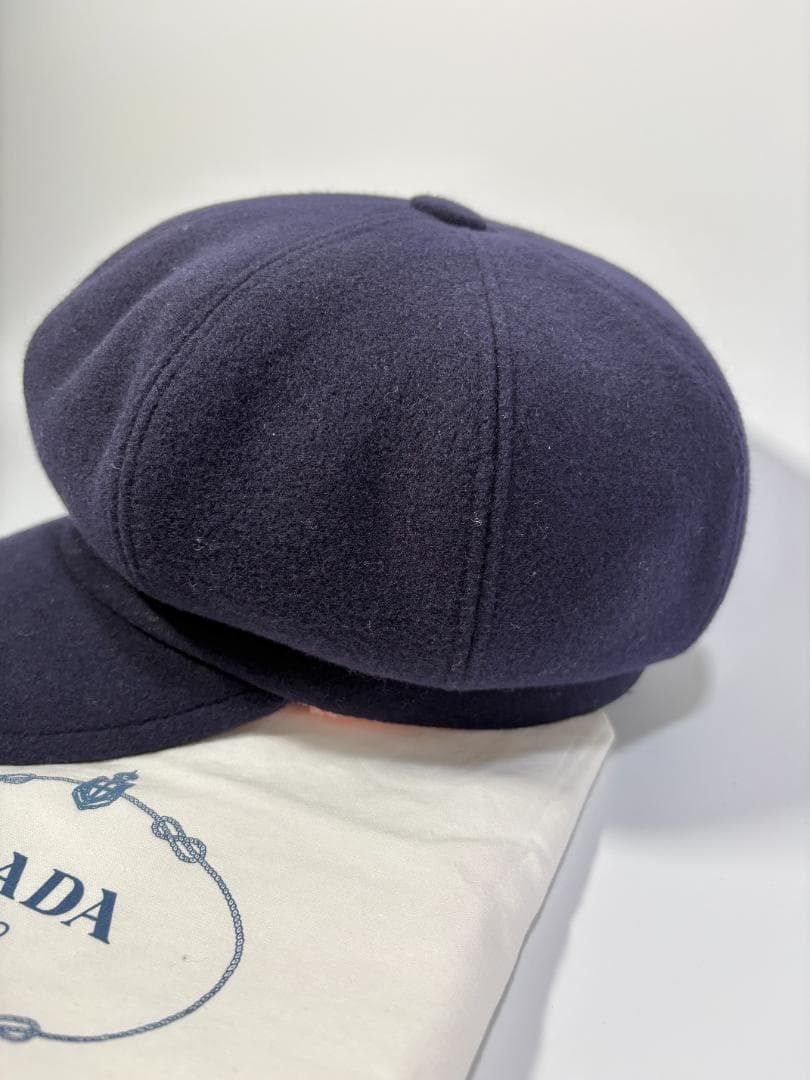 美品 PRADA プラダ カシミヤ混 キャスケット ウール ネイビー Sサイズ