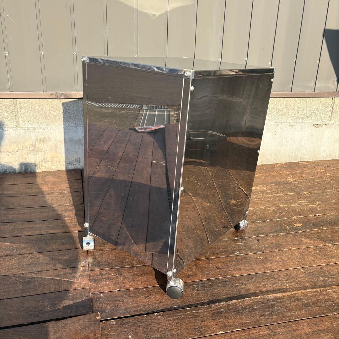 インダストリアル ステンレス製 ゴミ箱ワゴン キャスター付き 業務用 分別 木目