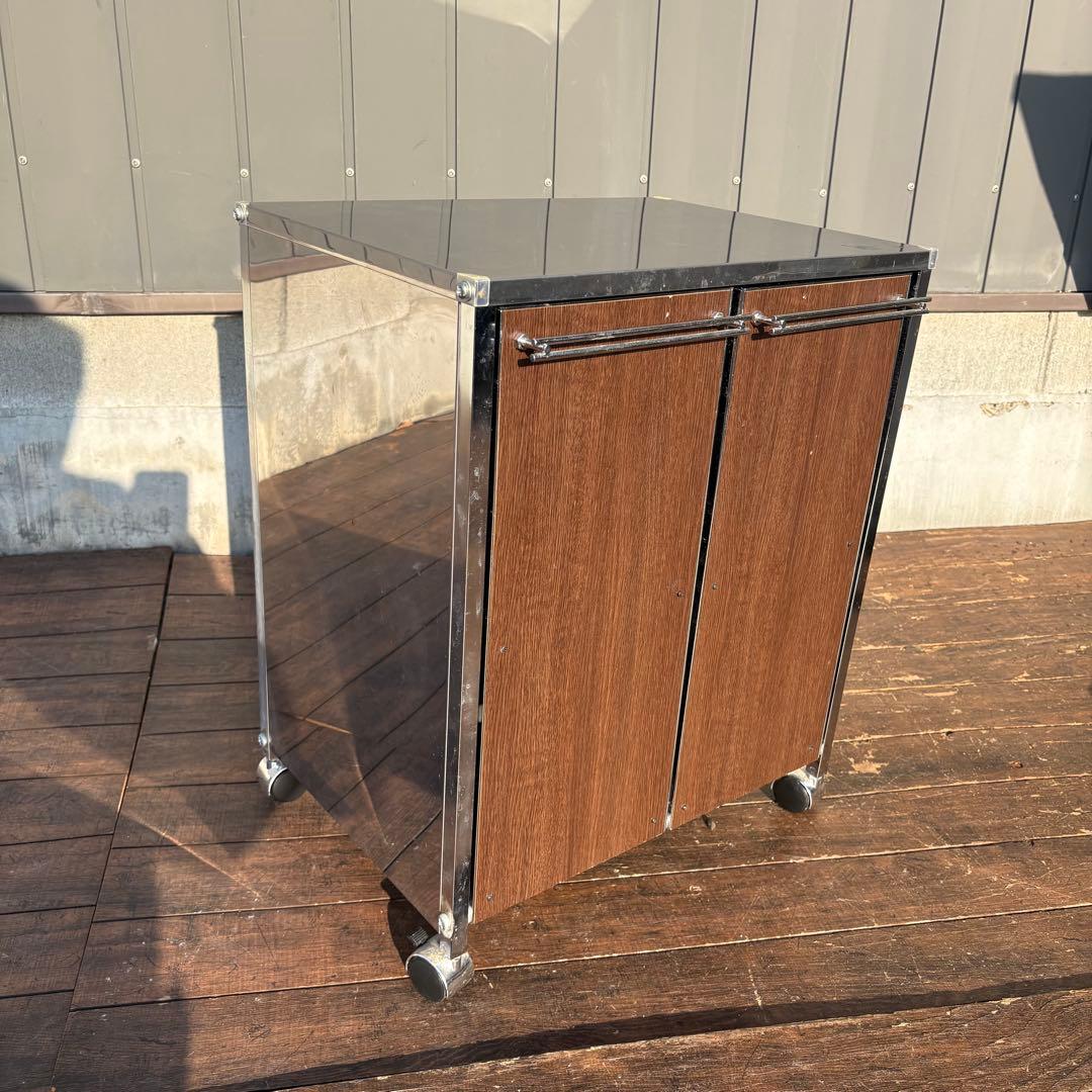 インダストリアル ステンレス製 ゴミ箱ワゴン キャスター付き 業務用 分別 木目