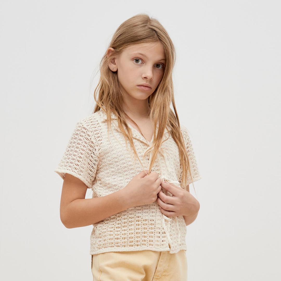 the new society 12Y 透かし編み前開きシャツ