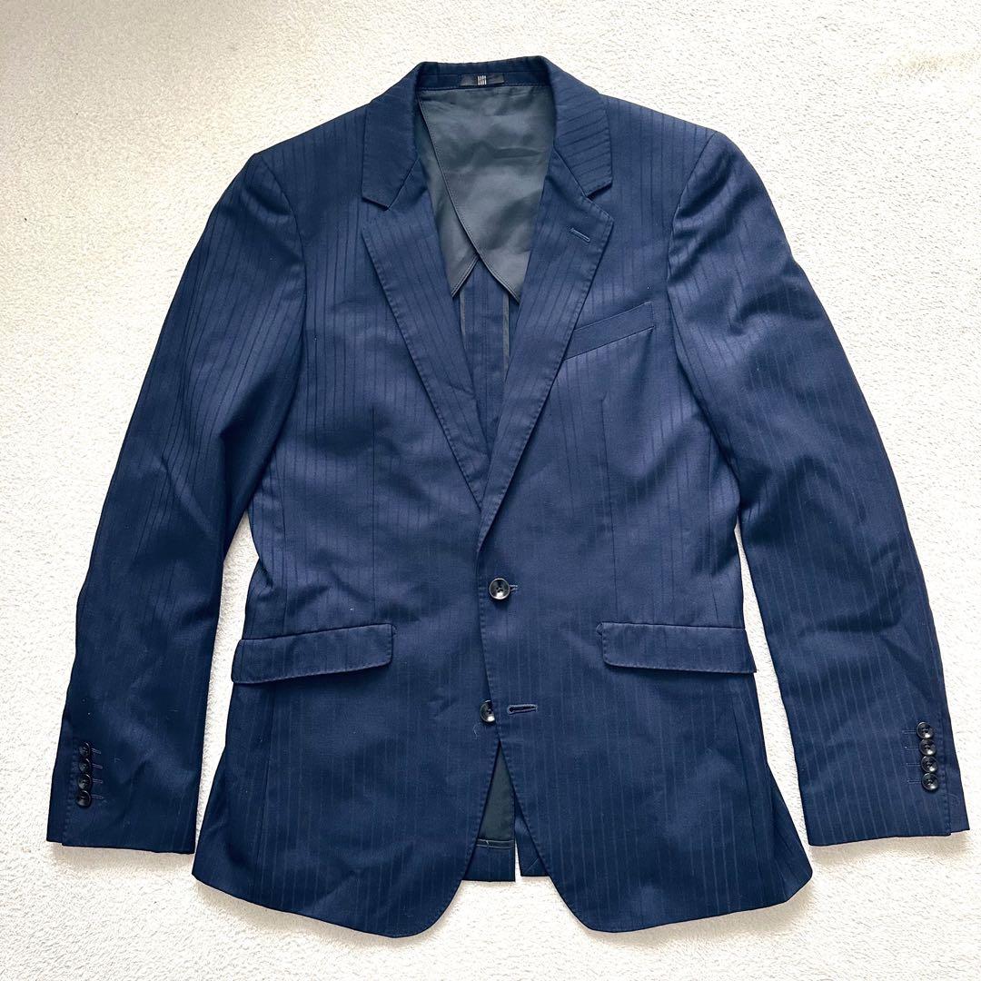 スーツセレクト　スリーピース　セットアップ　スーツ　ネイビー　ストライプ