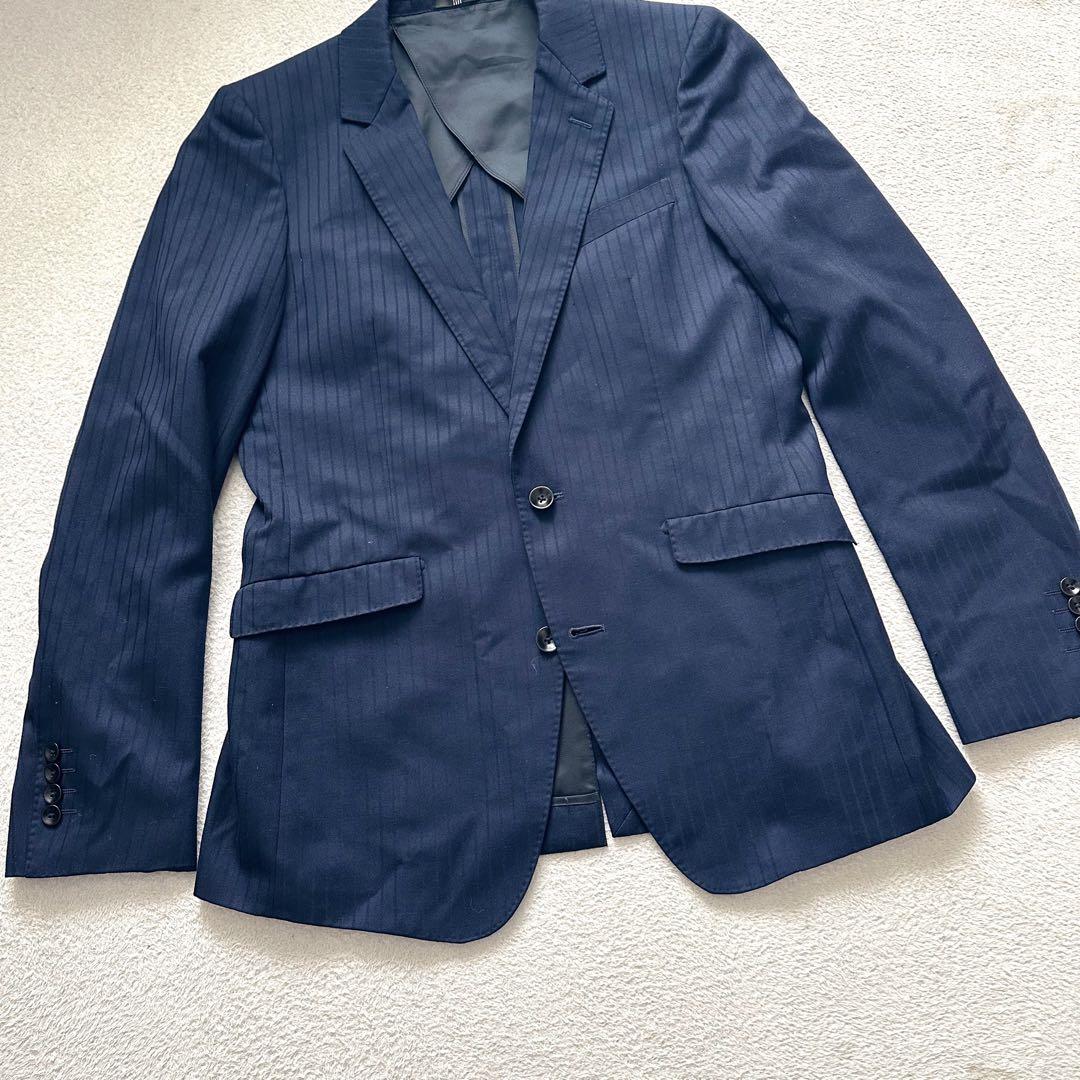 スーツセレクト　スリーピース　セットアップ　スーツ　ネイビー　ストライプ