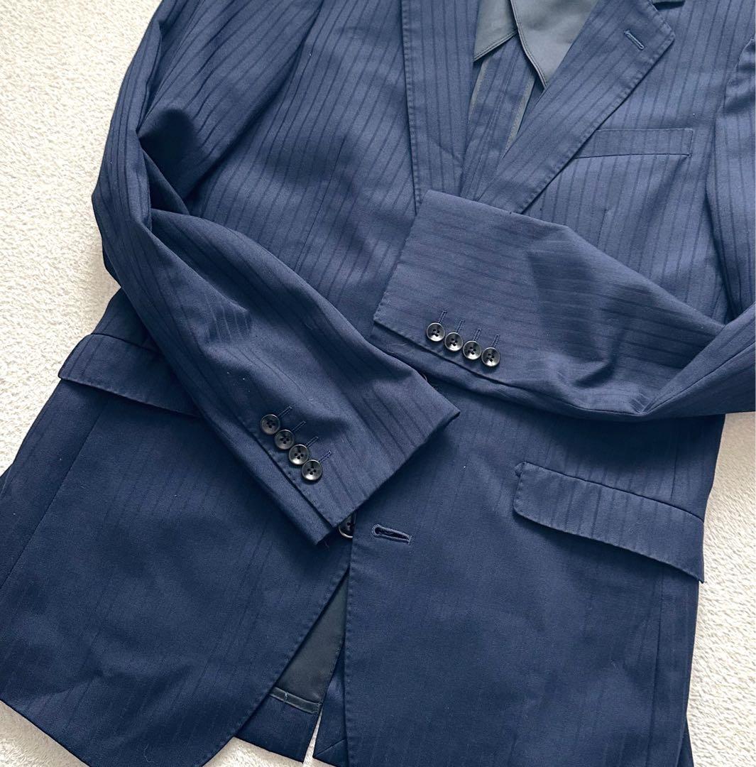 スーツセレクト　スリーピース　セットアップ　スーツ　ネイビー　ストライプ