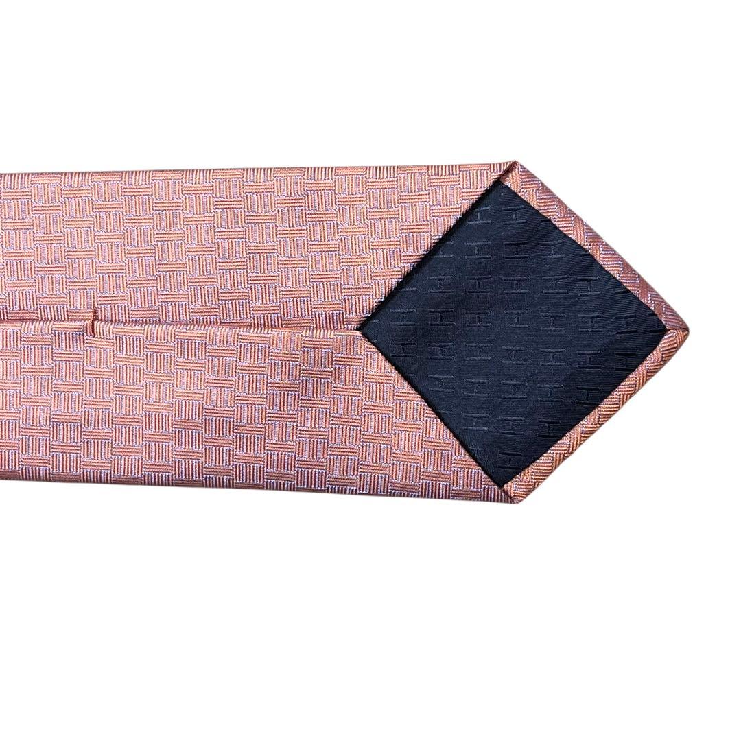 極美品　エルメス　ネクタイ　オレンジ　ファソネ　ホースシュー　H柄　ジャガード