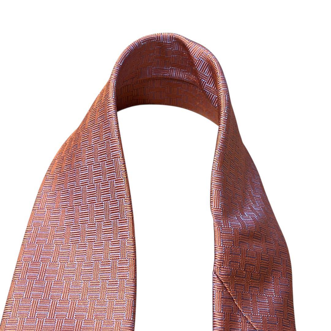 極美品　エルメス　ネクタイ　オレンジ　ファソネ　ホースシュー　H柄　ジャガード