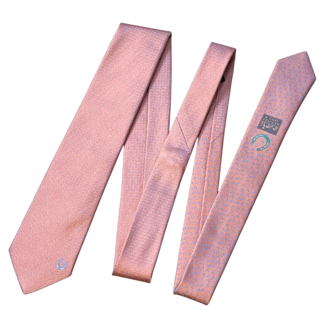 極美品　エルメス　ネクタイ　オレンジ　ファソネ　ホースシュー　H柄　ジャガード