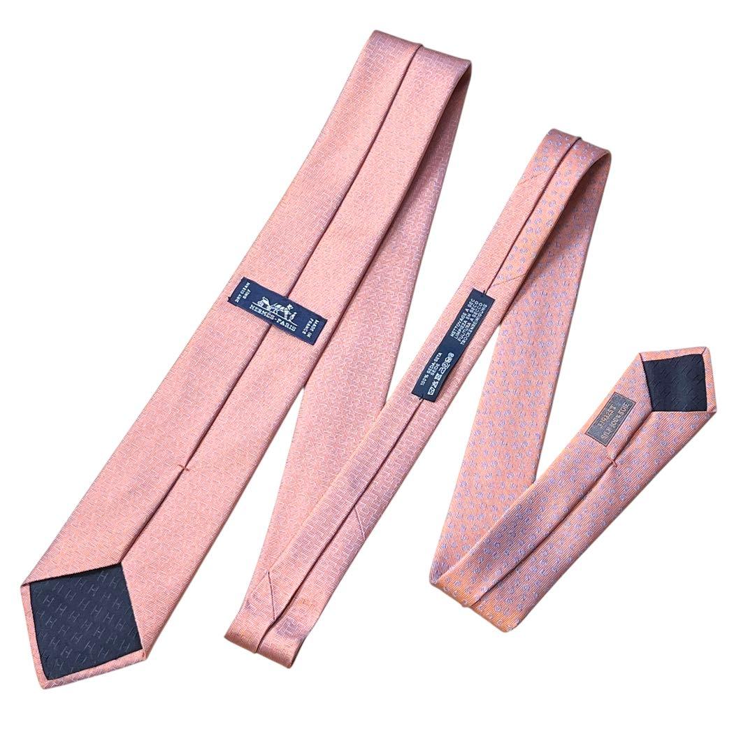 極美品　エルメス　ネクタイ　オレンジ　ファソネ　ホースシュー　H柄　ジャガード