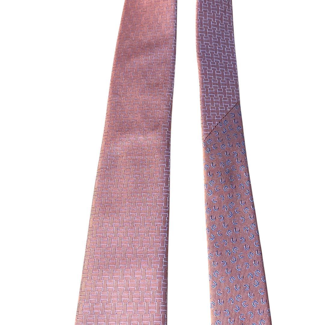 極美品　エルメス　ネクタイ　オレンジ　ファソネ　ホースシュー　H柄　ジャガード