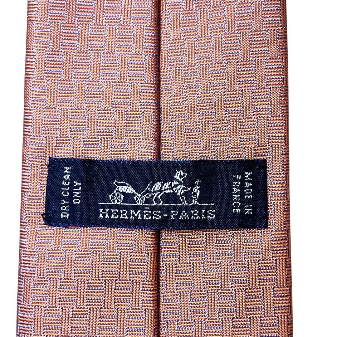極美品　エルメス　ネクタイ　オレンジ　ファソネ　ホースシュー　H柄　ジャガード