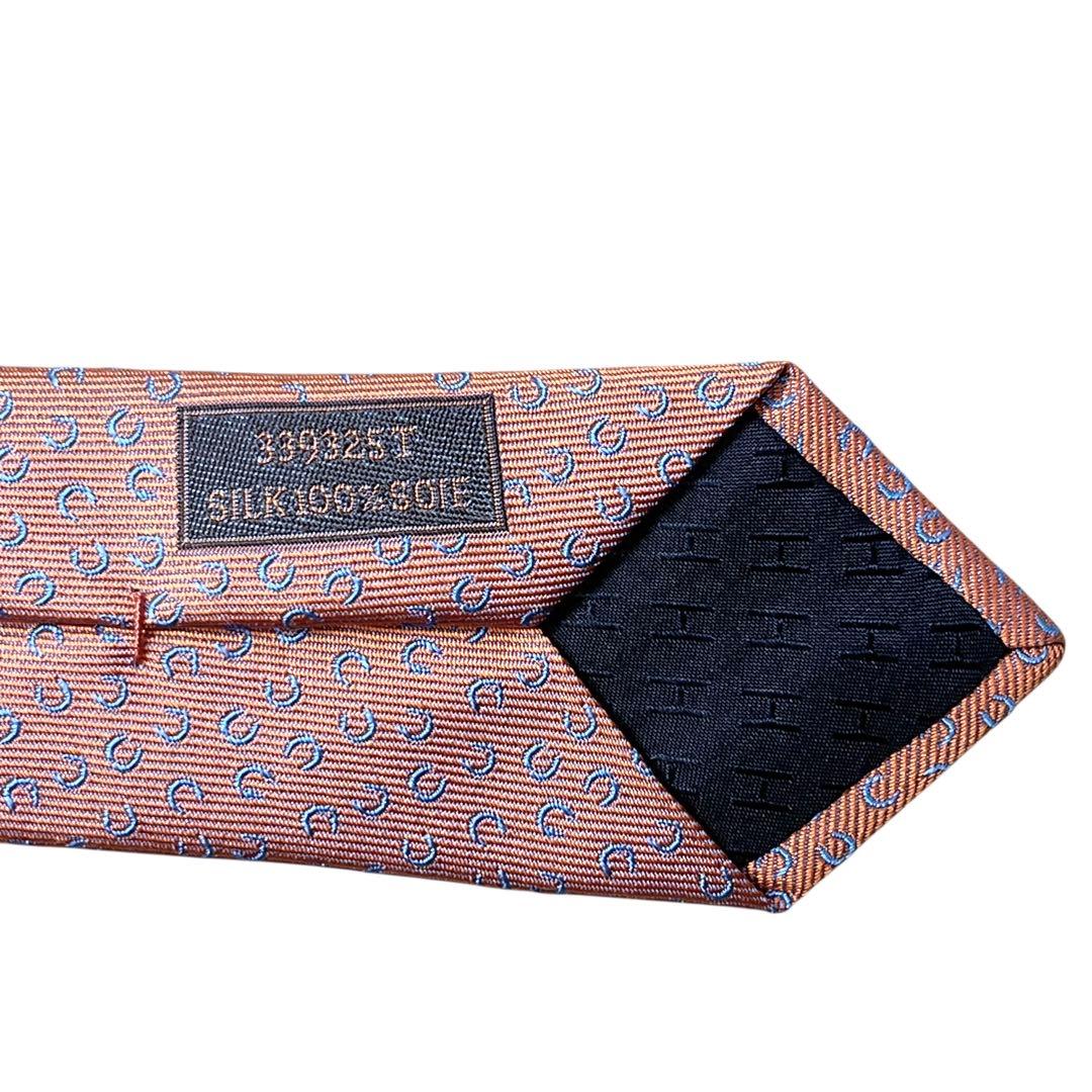 極美品　エルメス　ネクタイ　オレンジ　ファソネ　ホースシュー　H柄　ジャガード