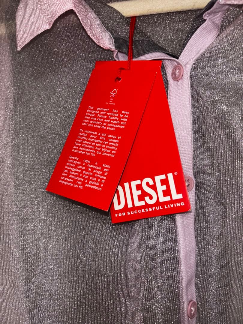 DIESEL シースルー　ピンク　グレー　シアーシャツ　襟付き　タグ付き