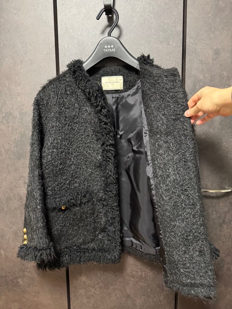 妻私物 UNITED ARROWS シャギーツイードジャケット 黒 サイズ36