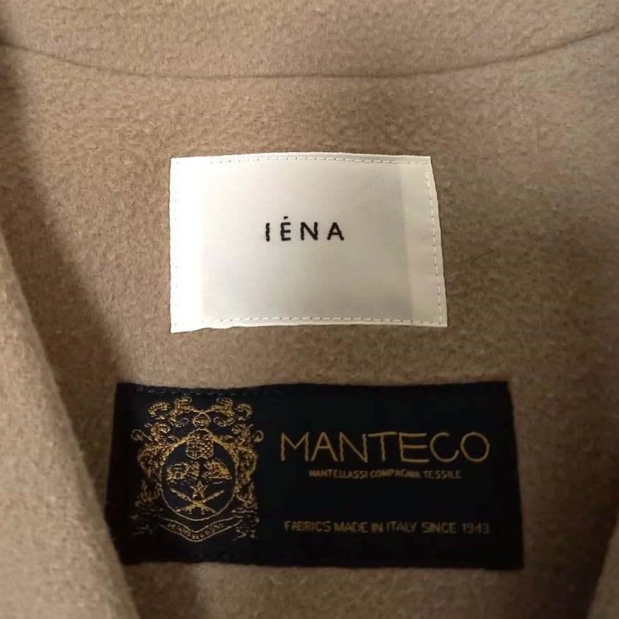 イエナ×高級マンテコ ノーカラーオーバーコート ロング グレージュ 38