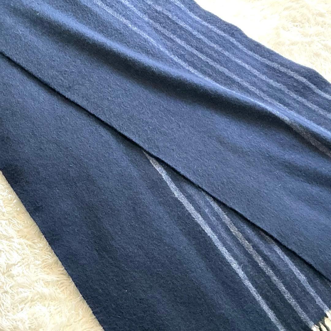 【美品】PaulSmith 高級カシミヤ100% マフラー　ネイビー　ストライプ