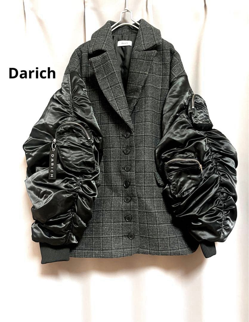 Darich 異素材リメイクデザインオーバーサイズma-1チェックコート