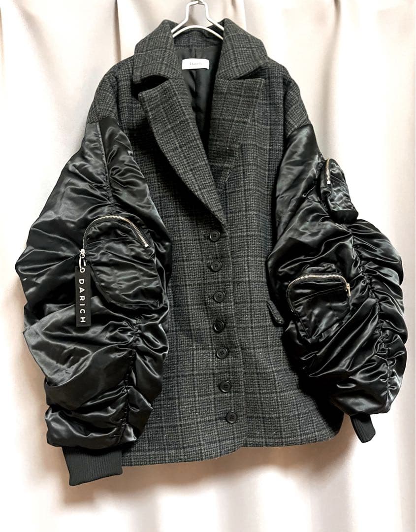 Darich 異素材リメイクデザインオーバーサイズma-1チェックコート